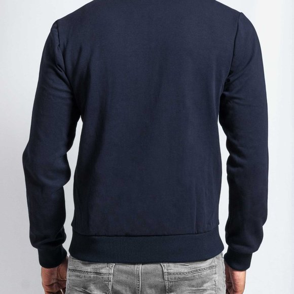 OLGYN Men’s Knitted Navy Blue Bomber Jacket - Picture 2 of 4